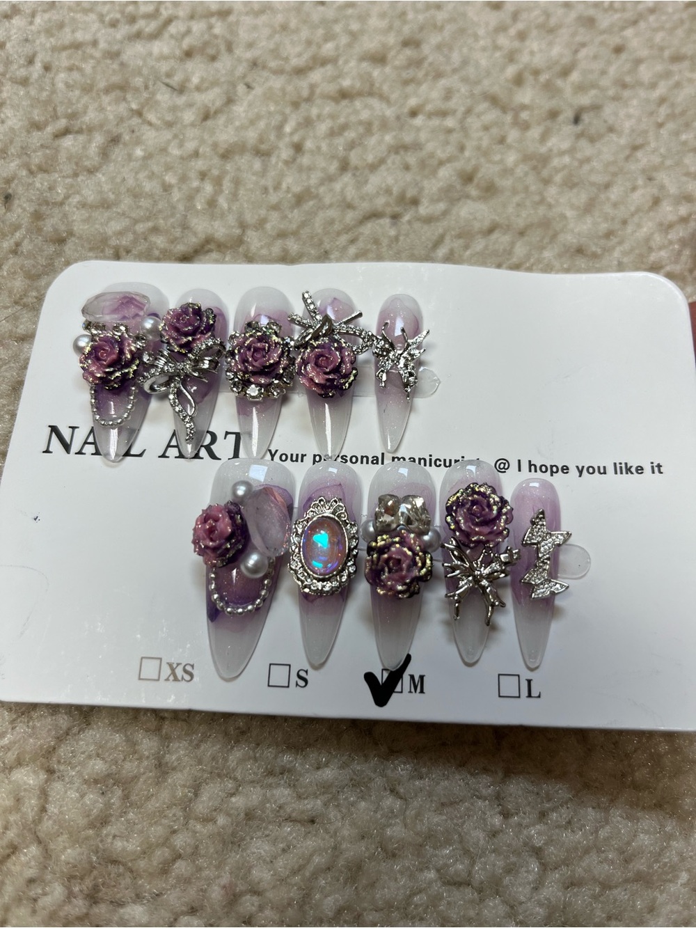 Handcrafted Purple Floral 3D Press-On Nail Set